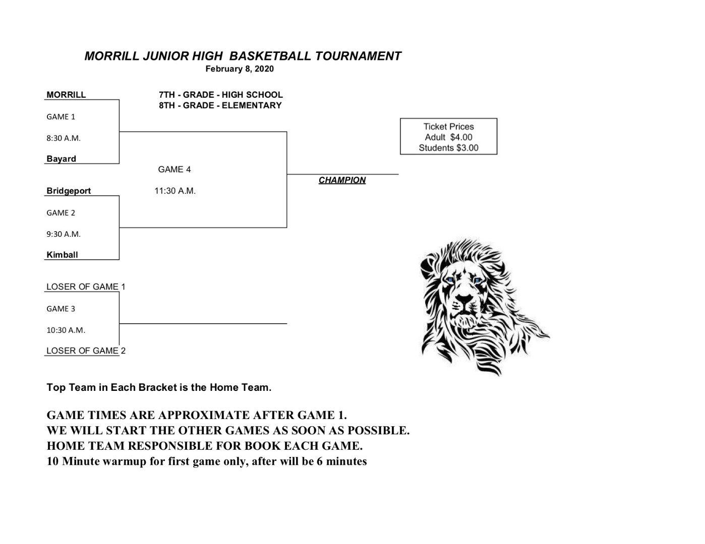 BAYARD SCHOOLS Morrill Junior High Basketball Tournament Bracket